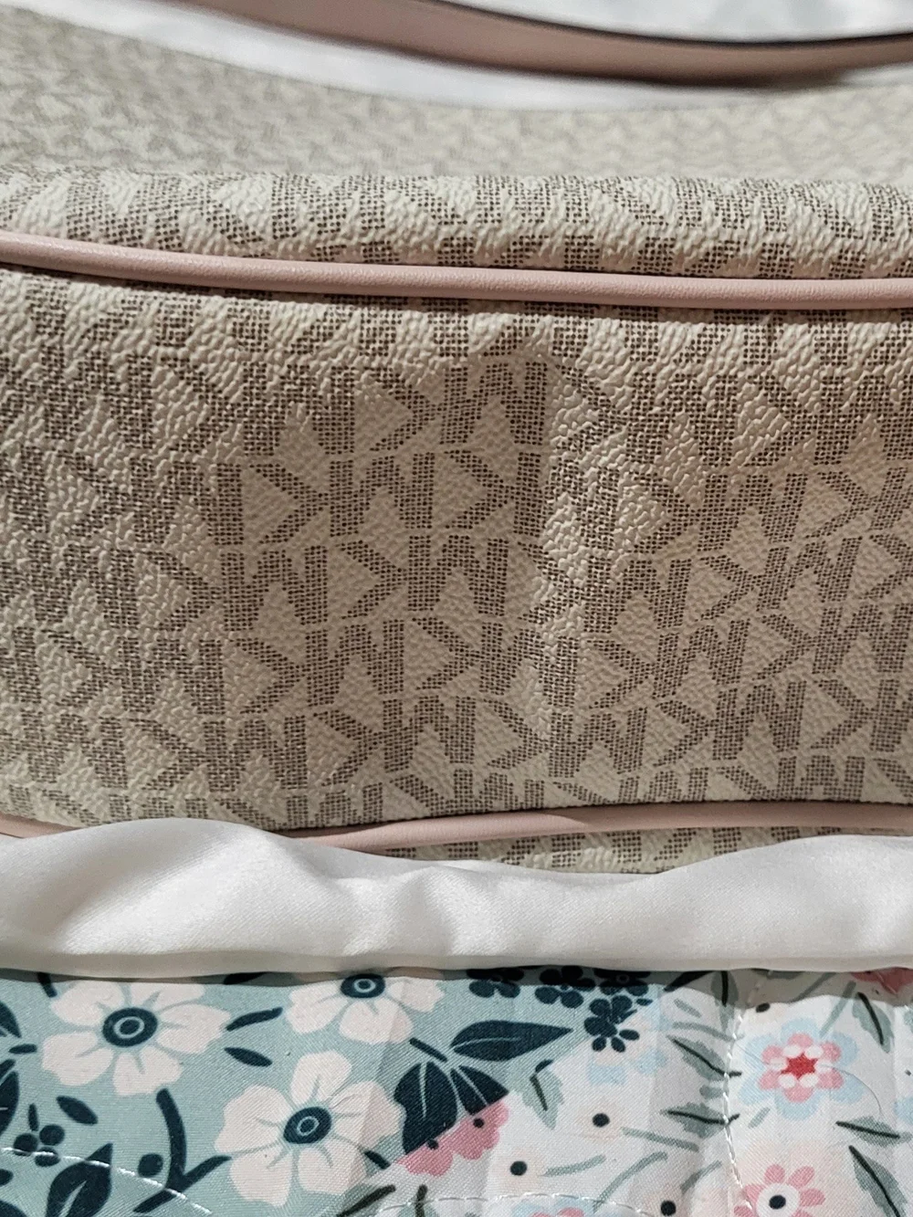 Michael Kors Pink and Vanilla Signature Crescent Hobo